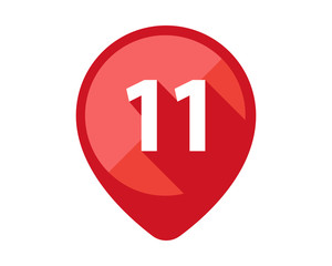 Flat Icons with long shadow. Red pin calendar number 11