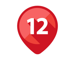 Flat Icons with long shadow. Red pin calendar number 12