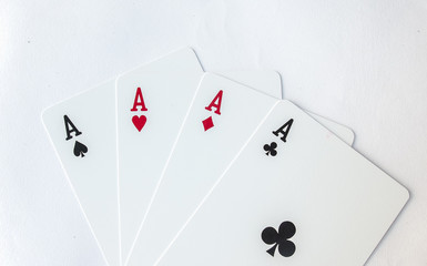 Winning Poker Hand of Four Aces Gamble Playing Cards Suit on White Background
