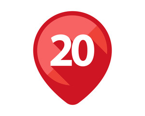 Flat Icons with long shadow. Red pin calendar number 20