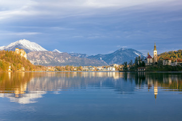 Panoramic view on lake Bled in Slovenia