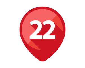 Flat Icons with long shadow. Red pin calendar number 22
