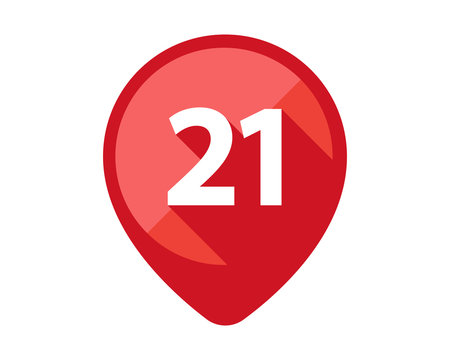 Flat Icons with long shadow. Red pin calendar number 21