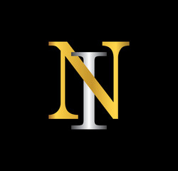 NI initial letter with gold and silver