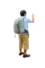 young man with backpack walking