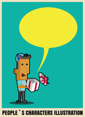 Asianman holding gift box with bubble space flat design illustra