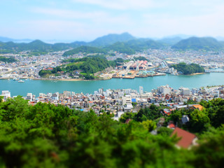 Onomichi city bird's-eye view 瀬戸内の街、尾道の風景（ミニチュア風）