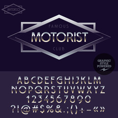 Silver elite logotype for motorbike club. Vector set of letters, numbers and symbols.