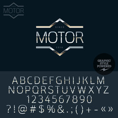 Silver logotype for luxury car shop. Vector set of letters, numbers and symbols.