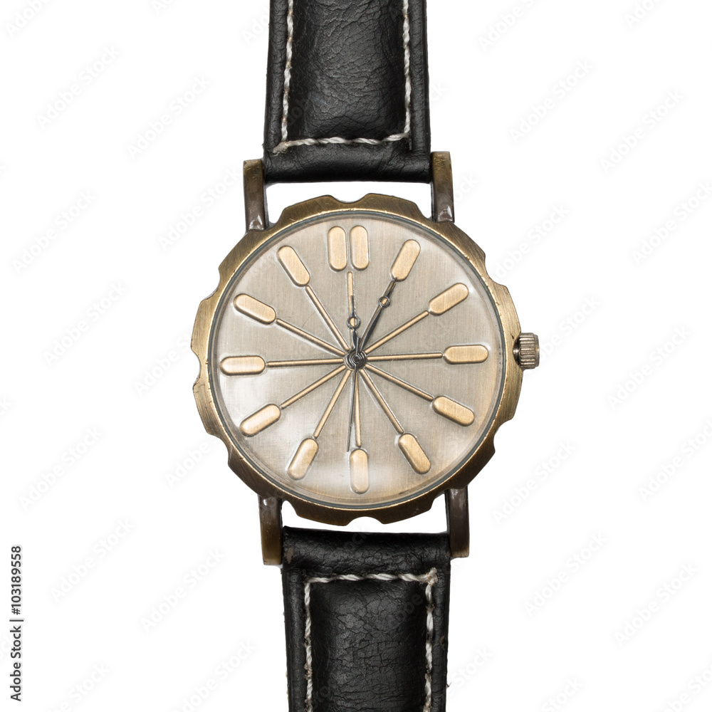 Wall mural watch wrist, closeup isolated on white background.