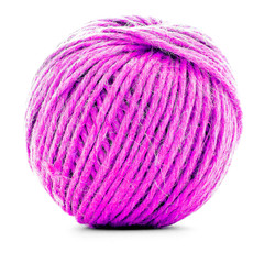 Pink traditional skein, crochet thread ball isolated on white background