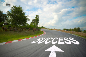 business concept picture of success and road arrow direction sig