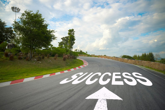 business concept picture of success and road arrow direction sig