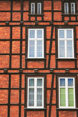 half-timbered wall with windows in Poznan.
