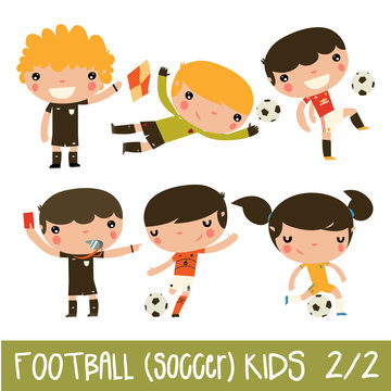 soccer kids set. cute footbal vector characters.