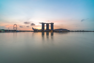 Silhouette Marina Bay during sunrise