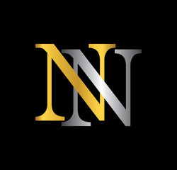 NN initial letter with gold and silver