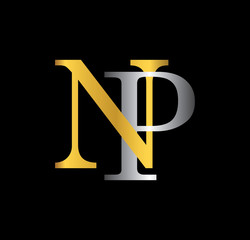 NP initial letter with gold and silver - obrazy, fototapety, plakaty