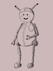 Cute and funny robot. Hand-drawn sketch illustration