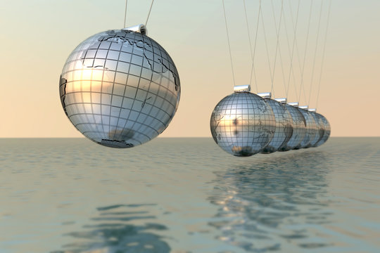 Globes bouncing on ocean
