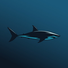 Obraz premium Great white shark sign logo on blue background