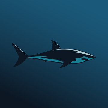 Great white shark sign logo on blue background