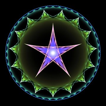 Purple and Green Pentangle Abstract Fractal Design
