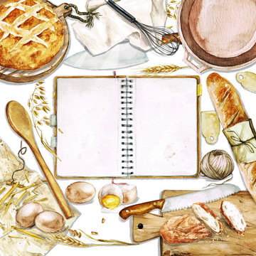 Watercolor background with space for text - Cooking Bread
