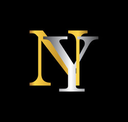 NY initial letter with gold and silver - obrazy, fototapety, plakaty