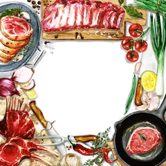 Foto op Canvas Watercolor background with space for text - Cooking Meat © nataliahubbert