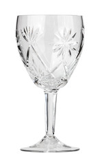 Empty old crystal wine glass isolated on white background.