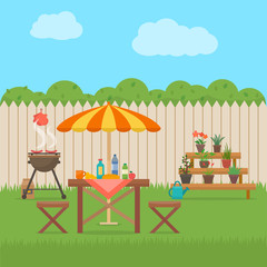 Fototapeta premium House backyard with grill. 