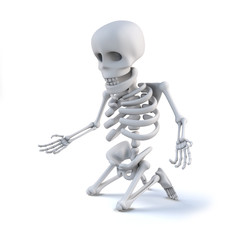 3d Skeleton kneels to look at something