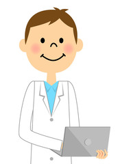 白衣の男性　パソコン