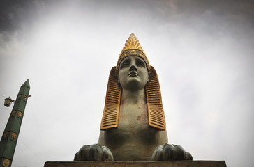 Ancient Egyptian sphinx near the bridge in St. Petersburg 