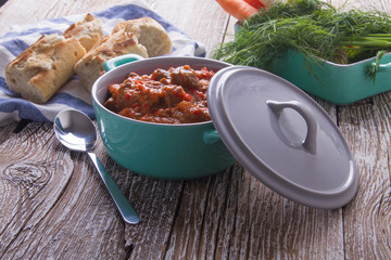 Spicy goulash soup with paprika.