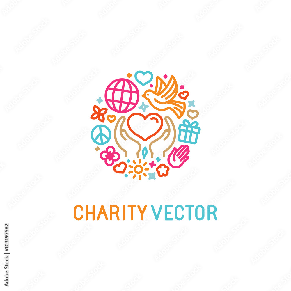 Poster Vector logo design template with icons in trendy linear style