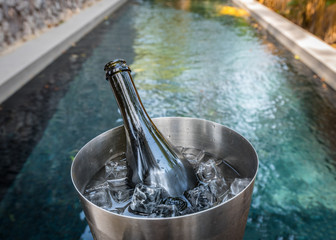 Wine in an ice bucket, Poolside