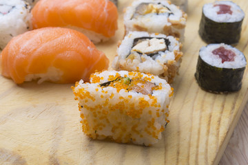 sushi with chopsticks