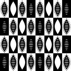 Vector seamless texture. Modern geometric background. Repeated monochrome pattern with abstract leaves.