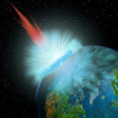 Asteroid hits Earth - An asteroid hits the Earth near the North Pole causing enormous damage to surrounding areas.
