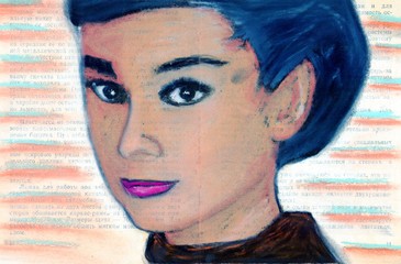 Pastel illustration dark haired woman