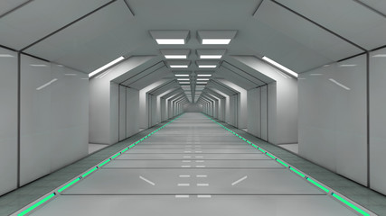 3d render. Futuristic interior corridor