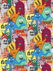Doodle monsters seamless pattern