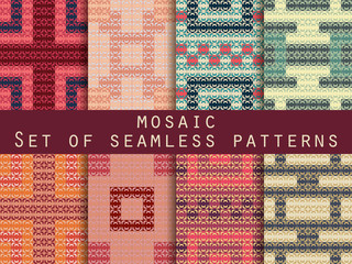Antique mosaic, roman mosaic. Set of seamless patterns. Vector.