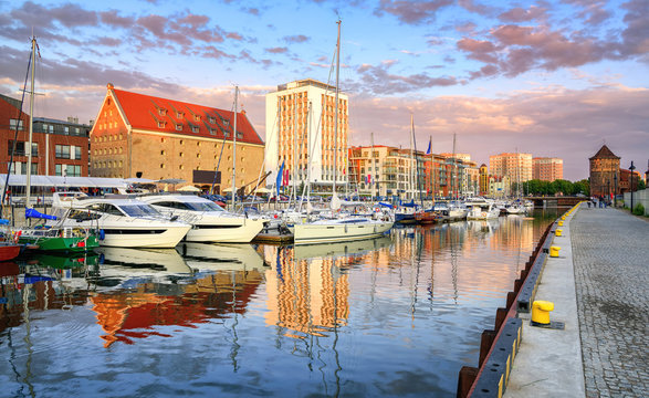 Yachts in old town port of Gdansk, Poland