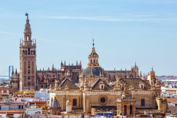 Tower Giralda, Cathedral of Saint Mary of the See, Seville  - obrazy, fototapety, plakaty