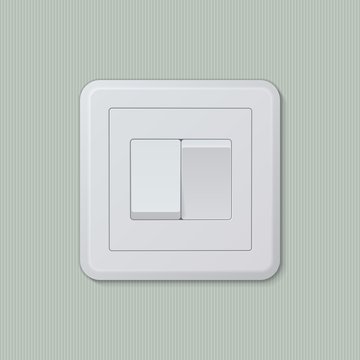 Realistic plastic white double light switch in different positions. Vector illustration, easy editable.