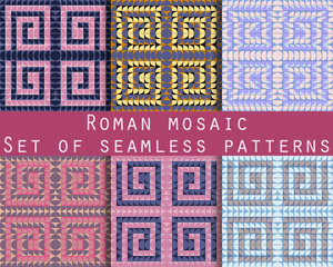 Antique mosaic, roman mosaic. Set of seamless patterns. Vector.