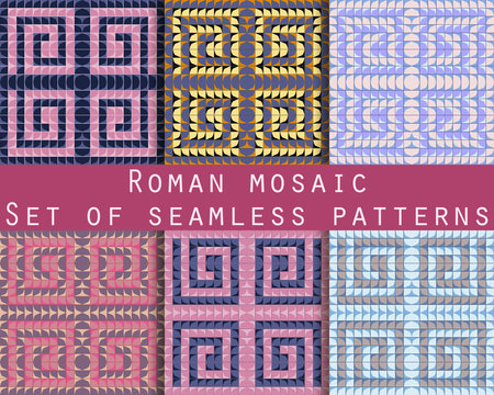 Antique Mosaic, Roman Mosaic. Set Of Seamless Patterns. Vector.